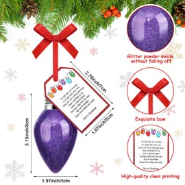 Vercraft Christmas Friendship Ornament Gifts for Women 3.15'' Glitter Christmas Bulb Ornament Friends Ornaments with Poem Friendship Card Red Bow Stocking Stuffer Gifts for Christmas Tree(Purple)