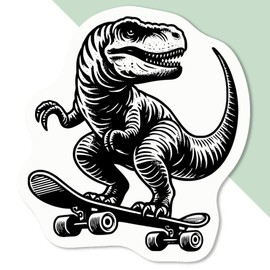 4 x Small 50mm 'Dinosaur on a Skateboard' Permanent Sticker Decals for Cars/Windows/Bins/Walls etc (DW00109276)