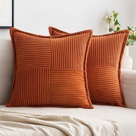 Set of 2 Decorative Throw Pillow Covers,45x45cm Lumber Pillow Covers, JOMWEN Soft Boho Striped Cushion Covers for Couch Bed Sofa Livingroom (Rust, 18x18 Inches)