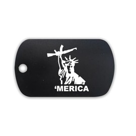 RDW Lady Liberty Gun Merica Aluminum Keychain GI Dog Tag - Black