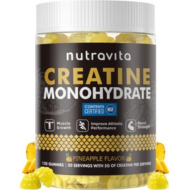 Nutravita Gomitas de monohidrato de creatina para hombres y mujeres: 5 g de monohidrato de creatina por porción, sin azúcar, veganas, sabor a piña, 120 unidades