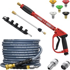 POHIR 5000PSI Pressure Washer Gun 25FT Kink Resistant Hose Kit W/ 15" Extension Wand