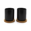 Bredemeijer Black Ceramic Tea Mugs with Wooden Coaster Set of