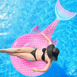 SPERPAND Inflatable Mermaid Pool Floats, Big Swimming Pool Tubes Mermaid Floaties,Huge Pool Float Raft for Pool Party Decorations Lounge Summer Birthday Gift (Pink)