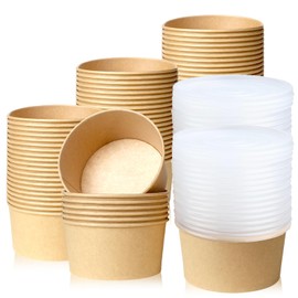 FISDEN 50 Pack Kraft Paper Bowls with Lids, 32 Oz Large Soup Serving Bowls Bulk, Oil-proof To Go Food Containers for Hot Cold Fruits, Ice Cream, Meal Prep