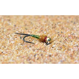 6 Flies - Tungsten Olive Iron Lotus Jig Head Fly - Euro Nymph - Hanak Hook (Hook #10)