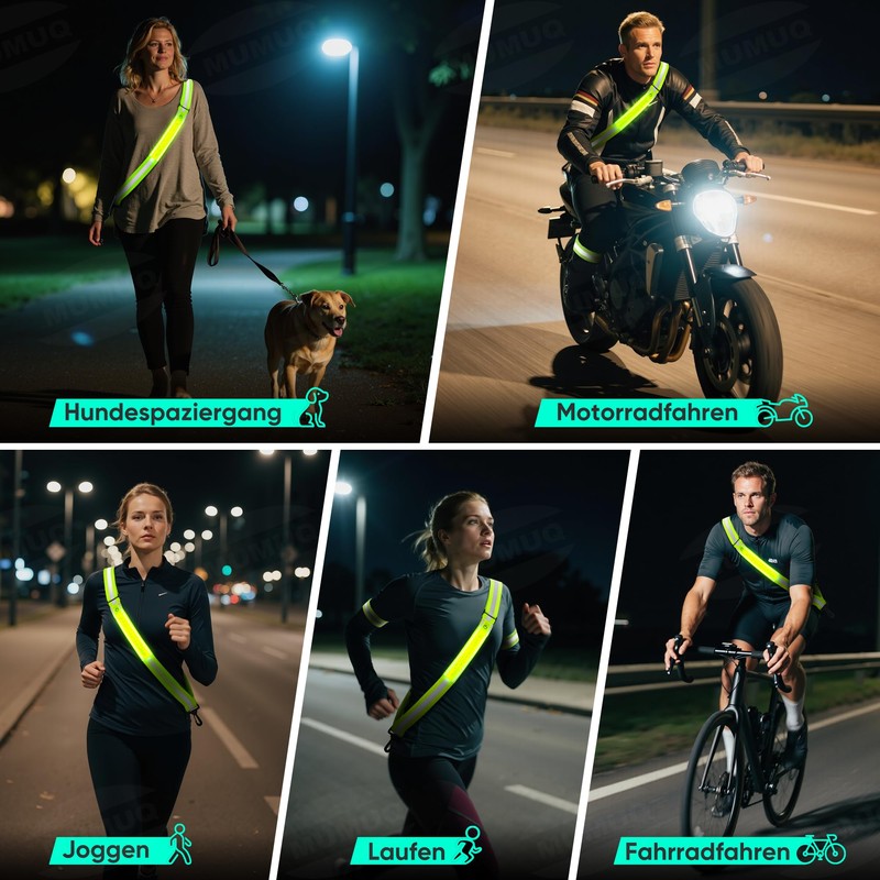 LED Reflective Running Belt, Lightweight High Visibility Night Safety Strap