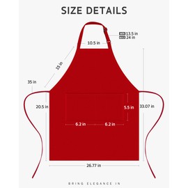 Syntus Chef Apron for Men Women Kitchen Cooking Apron with Pockets, Adjustable Bib Aprons Stain Resistant, 1 Pack Red