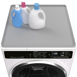 Washing Machine Cover for Top 27”x 27" Pad for Top of Washer or Dryer Protector Rubber Mat for Washing Machine Accessories Non Slip Waterproof Washable (Light Gray)