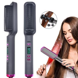 Hair Straightener Comb, Styling Tool for Frizz-Free Hair, Straightening Brush with Ceramic Coating, Fast Heat-Up, Anti-Scald, Auto-Off, 3 Temp Settings for Home, Travel & Salon