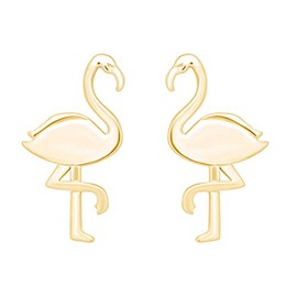 14K Yellow Gold Over Sterling Silver Flamingo Stud Earrings For Women