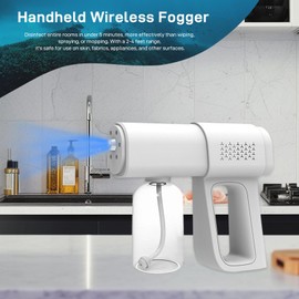 Professional Disinfectant Fogger Machine, 380ml Wireless Fine Particle Sprayer Gun Handheld Sanitizer Fogger, Blue Light Foggers for Touchless Sanitization (White)