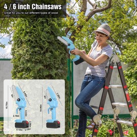 Zorpupoa Mini Chainsaw Cordless, Portable Electric Power Pruning Saw, 4/6 Inch Handheld Power Chain Saw with 2Pcs Rechargeable Battery Powered for Wood Cutting Tree Trimming (Blue)