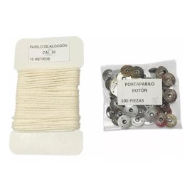 La Brujita Wax Pabilo Mecha Cal. 32 Algodón. 10 Metros + 100 Portapabilos