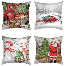 FOQENCCI Christmas Cushion Covers 18 x 18 inch Set of 4 Christmas Pillow Case for Sofa Bedroom Car Xmas Decorations Throw Pillowcase 18x18 Inches (18" X 18", Christmas 01)