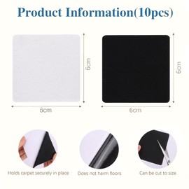 Iridsmole 10 Pairs Rug Grippers, Anti Slip Rug Tape for Carpet, 6x6 cm Rug Stickers for Wooden Floors, Non Slip Rug Underlay for Laminate Floors