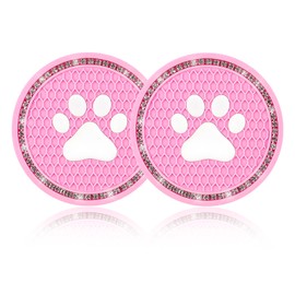 ZNDAW 2 PCS Bling Paw Car Cup Holder Coaster, 2.75 Inch Anti-Slip Car Cup Holder Insert Coasters, Crystal Rhinestone Auto Drink Cup Mat, Car Interior Accessories for Women Girls (Light Pink)