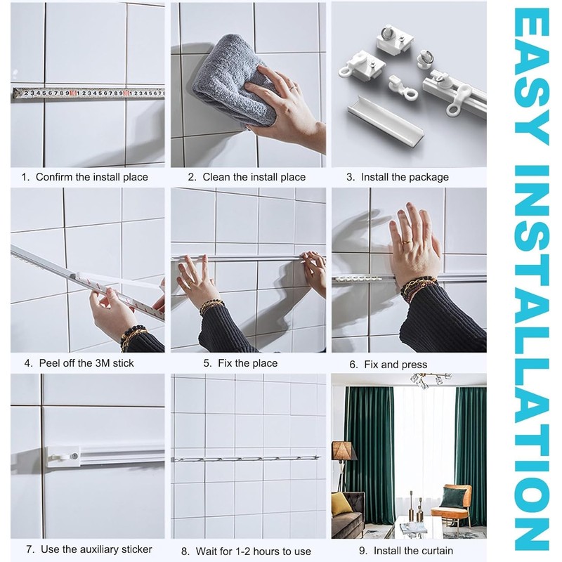 YLNANMI No Drill Self Adhesive Curtain Track Ceiling or Wall