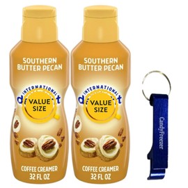 Southern Butter Pecan Liquid Coffee Creamer.- Pack of Two (2) 32 fl oz Bottles of Smooth & Creamy Delightful Coffee Creamer with Candy Freezer Bottle Opener Keychain (Southern Butter Pecan) Keychain