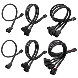 KUOQIY 6 Pieces 4-Pin PWM Fan Splitter Cable, Computer PC Fan Power Cable 1-to-1 Converter + 1-to-2 + 1-to-3 + 1-to-4, Fan Cable Y Cable for Fan, for Computer Case 4/3-Pin Cooler