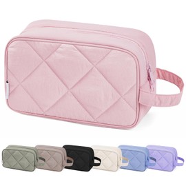 Narwey Toiletry Bags for Women, Travel Wash Bag for Toiletries, Travel Washbag Makeup Organizer Holiday Essentials Accessories for Women and Men (Quilted Dusty Rose)