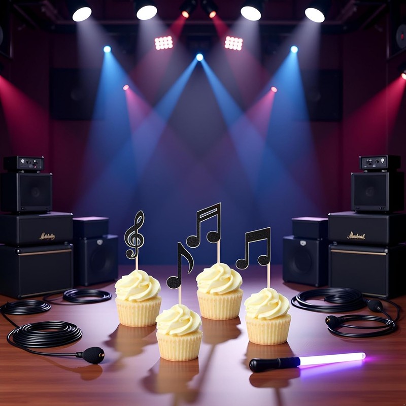 36pcs Musical Notes Cupcake Toppers，Black Glitter Note Cupcake Picks For