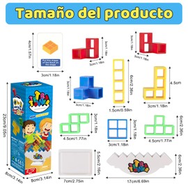 KCHOOH Juego Equilibrio Torre Tetra,64PCS Bloque Construcción Ruso,Equilibrio Bloques Apilables,Stack Attack,Juegos Mesa,Juego de la Torre Tetris,Adecuado Familia y Entretenimiento de la Fiesta