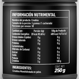 PROTGT | Creatina En Polvo 250g | Aumenta Masa Muscular | Mejora Fuerza Y Rendimiento Durante El Ejercicio | Fácil Mezcla | Apto Para Veganos | Rinde Hasta 41 Porciones