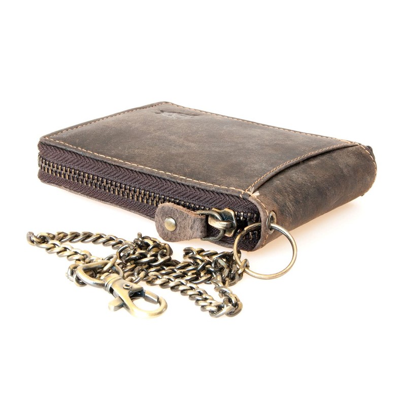 Men's Genuine Leather Metal Zip-Around RFID Genuine Leather Wallet with