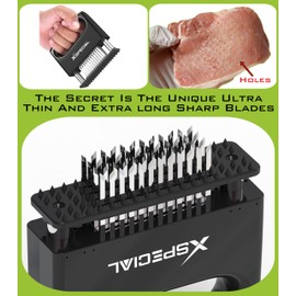 XSpecial Mini-Deluxe Meat Tenderizer Tool 48 Blade Stainless Steel, Kitchen Cooking Gadgets Tools with Ultra Sharp Needle That Makes Steak & Chicken Tender - No More Hammer, Meat Pounder Or Mallet