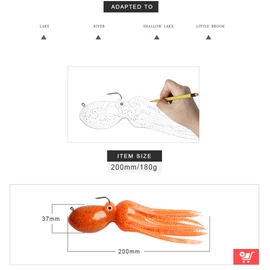 Desconocido Generic Bionic Pulpo cebos para la Pesca señuelos Suave, Plomo, Tackle Bass Ganchos (PVC, 3,54/7,87/24 cm, 0,81/6,35/9.88oz, Mulit-Colors Opción), Anaranjado
