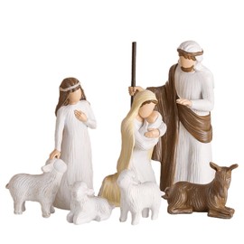 Storieme Nativity Scene Sets Figures Indoor: 7-Piece Resin Nativity Tabletop for Christmas - Family Holiday Decorations Collectibles Figurines Statue
