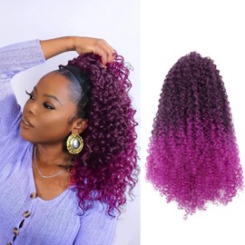 GOTEFERBE Kinky Curly Drawstring Ponytail Synthetic Hair Clip In Extension for Women Vibrant Colored Curly Ponytail No Damage Hairpiece 1B/Purple 18 Inch