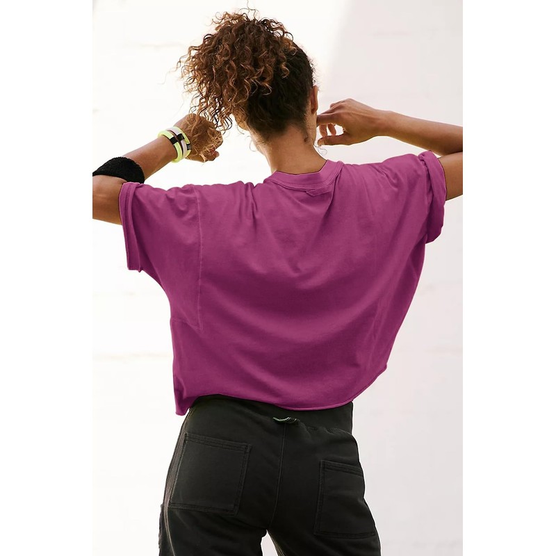 HUGOOME Womens Oversized Workout Crop Top Casual Short Sleeve Purple