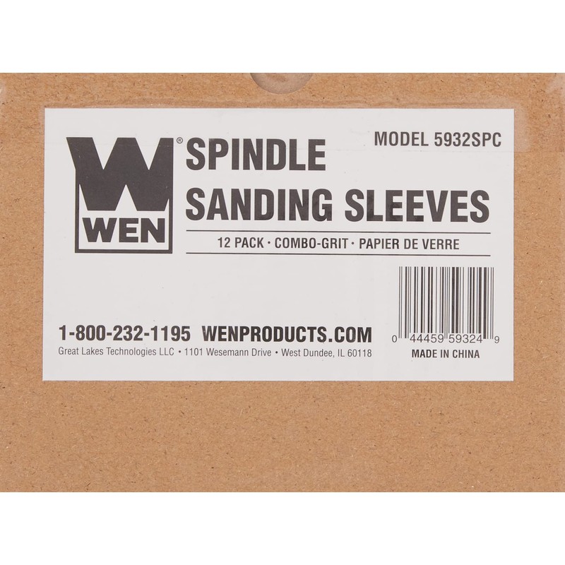 WEN 5932SPC Replacement Spindle Sanding Sleeves, Assorted Sandpaper Grits, 12