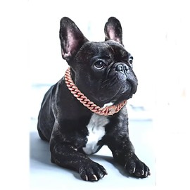 Rose Gold Dog Cuban Link Collar, Dog Necklace, Diamond Dog Collars Metal Bling Choke 13mm Wide Pet Jewelry for Puppy Small Medium Large Dogs (18inch)