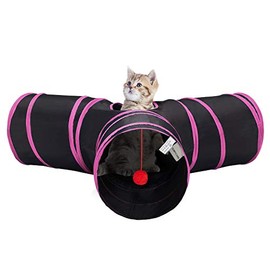 Tempcore Pet Cat Tunnel Tube Cat Toys 3 Way Collapsible, Cat Tunnels for Indoor Catsï¼Kitty Tunnel Bored Cat Pet Toys Peek Hole Toy Ball Cat, Puppy, Kitty, Kitten, Rabbit,Red