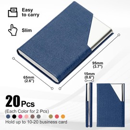 PATIKIL PU Leather Business Card Holder, 20Pcs Stainless Steel Name Card Case with Magnetic Wallet Pocket Carrier for ID Card Men Women, Multicolor