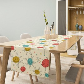 JESTRONRY Mid Century Table Runners, Vintage 1950s Atomic Stars Abstract Geometric Shapes Table Runners Dresser Scarves Table Setting Decor for Living Room Kitchen Dinner Home 13x36in