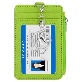 PATIKIL 4.7 x 3.2 x 0.2 Slim PU Leather Card Holder Wallet, 1 Pack Small Front Pocket Credit Card Case with Zipper Coin Wallets, ID Window & Keychain for Women Men, Green