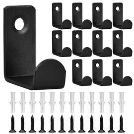 Pack of 12 Coat Hooks, Black, Metal Wall Hooks, Heavy Duty Hooks with Screws - for Bedroom, Bathroom, Coat Rack, Coats, Towels, Jackets, Hooks, Matt Stainless Steel