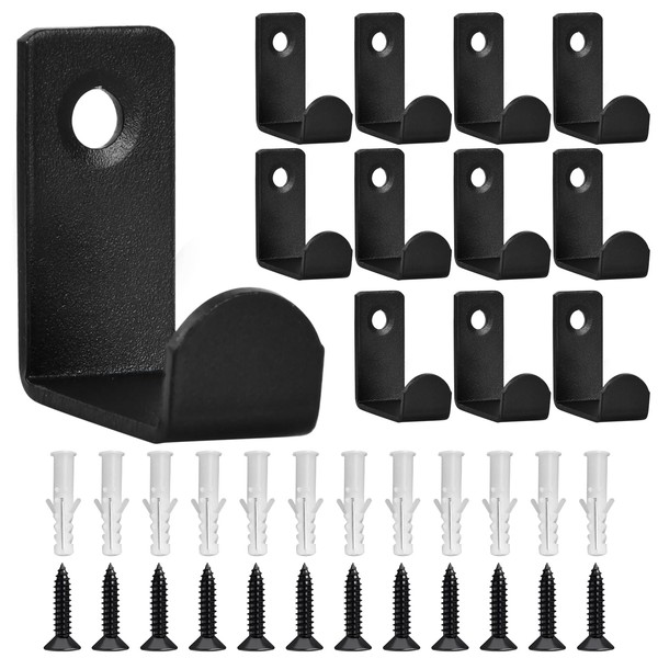 Pack of 12 Coat Hooks, Black, Metal Wall Hooks, Heavy