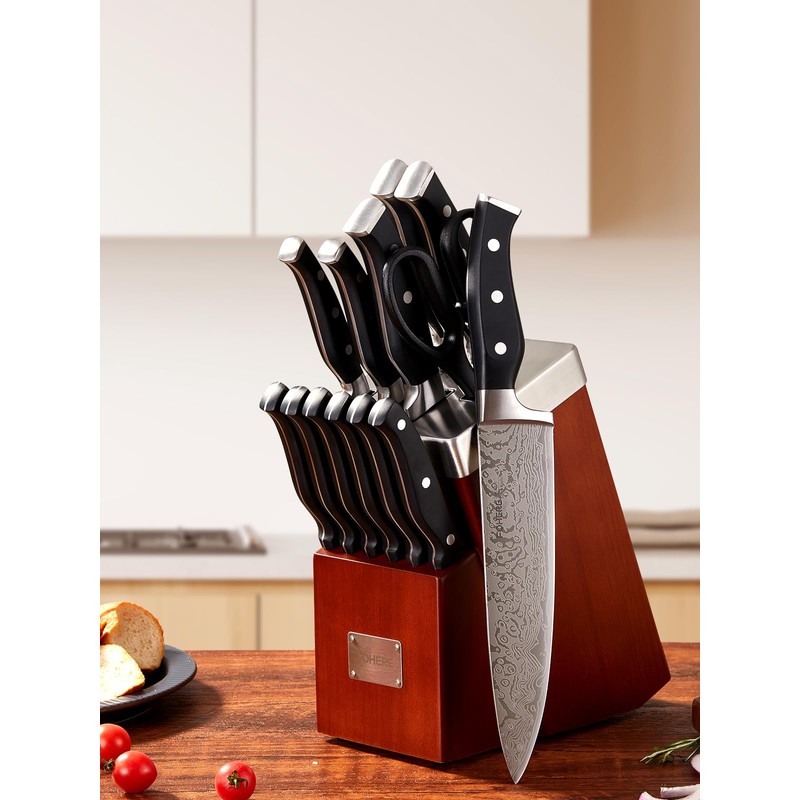 Knife Set, FOHERE 14 Pieces Self Sharpening Knife Block Set,