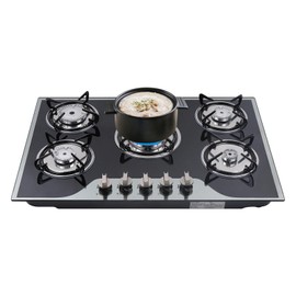 30.3 Inch Gas Cooktop, 5 Burners Built-in Tempered Glass Gas Stove Top, NG/LPG Convertible Dual Fuel Natural Gas Hob, with Thermocouple Protection for Camping, RV, Apartment