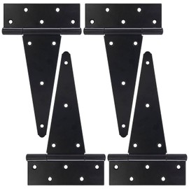 BOODVON 10 Inch T-Strap Gate Hinges, Shed Barn Door Hinges Heavy Duty, Black Tee Hinges for Wooden Fences, Yard Gate, Wrought Hardware Iron Rustproof (4Pack/Set)