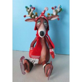 Frowning Francis Folk Art Cloth Folk Art Doll (Paper) Pattern "Skating Reindeer" By Susan Barmore
