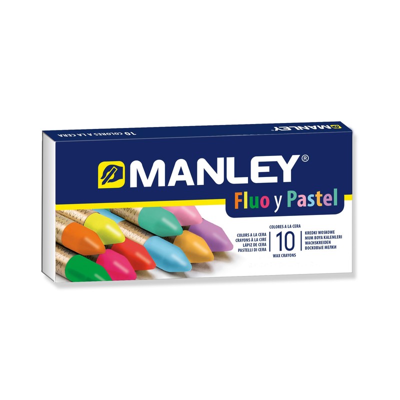 Estuche 10 ceras Manley Colores Especiales (FLUO+PASTEL)