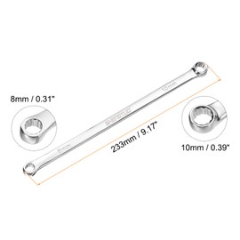 sourcing map Double End Box Wrench 8 x 10 mm Metric 12 Point 0 Degree Offset Extra Long Double End Box Ratcheting Wrench CR-V Polished Long Spanner Tools for Repairs