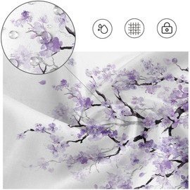 Kikiry - Cortina de ducha de cerezo morado, 36 pulgadas de ancho x 72 pulgadas de largo, flores de ciruelo, flores japonesas, asiáticas, lila, tela de poliéster, paquete de 7 ganchos de plástico