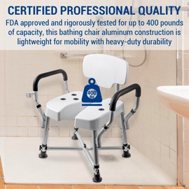 MyGift Professional-Grade Heavy Duty Shower Chair for Inside Tub with Back, Padded Armrests, Showerhead Holder & Hygienic Cutout Cushion, Adjustable Height & Non-Slip Legs, 400 lb Capacity Bath Seat